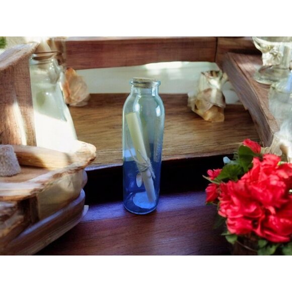 Glass Spell Bottle With Cork & Sealed Scroll 8" Clear & Blue - Picture 3 of 10